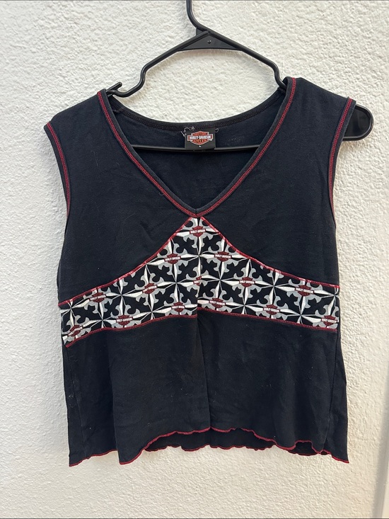 Harley-Davidson Tops - Harley-Davidson Black Tank Top with Red Trim and White/Black Pattern